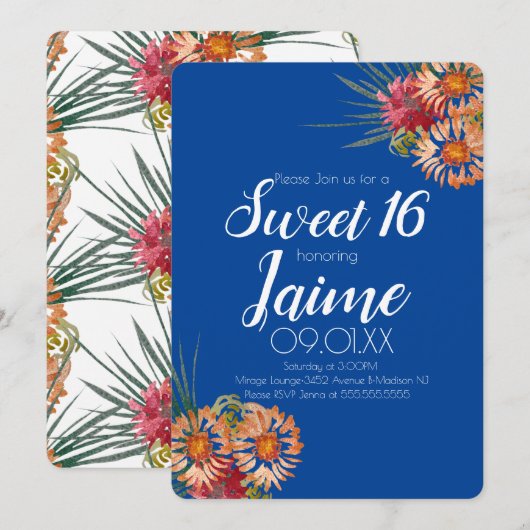 Sweet sixteen熱帯水色フローラ 招待状 (正面/裏面)