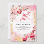 Sweet sixteen牡丹とバラ誕生日 招待状 (正面)