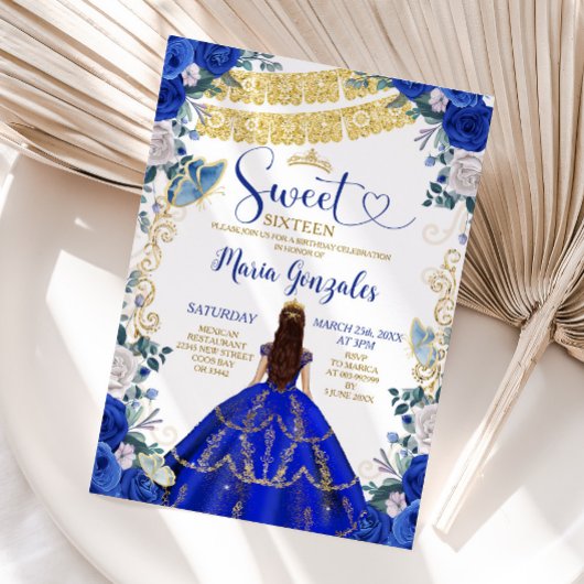 Sweet sixteen王室のブルーバタフライバースデーパーティー 招待状