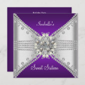 Sweet sixteen甘い16バタフライパープルシルバー 招待状 (正面/裏面)