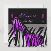 Sweet sixteen甘い16パーティーシューズパープルゼブラ 招待状 (正面)