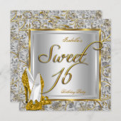 Sweet sixteen甘い16パーティー金ゴールドシルバーホワイト 招待状 (正面/裏面)