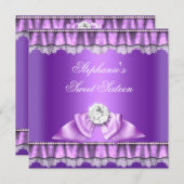 Sweet sixteen甘い16誕生日パーティパープルボウ 招待状 (正面/裏面)