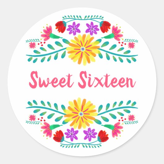 Sweet sixteen白とピンクメキシコフェスタフローラ ラウンドシール (正面)