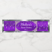 Sweet sixteen紫と銀のサテン、ダイヤモンド ペットボトルラベル (シングルラベル)