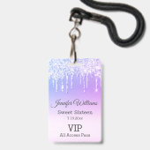 sweet sixteen紫色の滴下グリッターvipパス バッジ (Back with Lanyard)