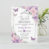 Sweet sixteen紫薄紫ピンクフローラ蝶 招待状 (スタンド正面)