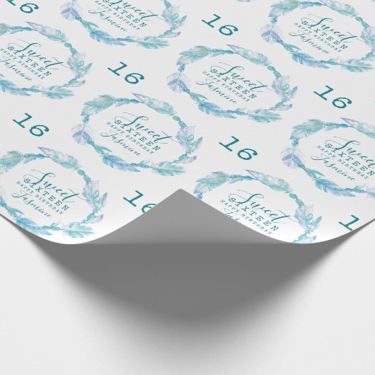 Sweet sixteen羽ビーズアクアホワイトウォーター色 ラッピングペーパー (角)