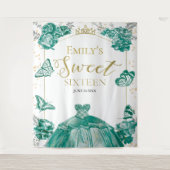 Sweet sixteen背景バタフライグリーンドレス タペストリー (正面)