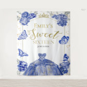 Sweet sixteen背景バタフライ王室のブルードレス タペストリー (正面)