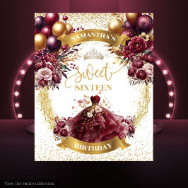 Sweet sixteen背景ブルゴーニュバルーン金ゴールドスパー タペストリー