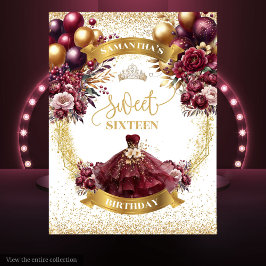 Sweet sixteen背景ブルゴーニュ金ゴールドバルーン タペストリー