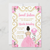 Sweet sixteen茶色の髪のプリンセス(ピンク) 招待状 (正面)