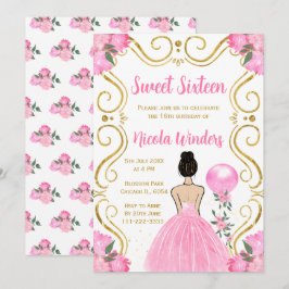 Sweet sixteen茶色の髪のプリンセス(ピンク) 招待状