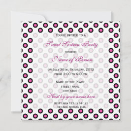 Sweet sixteen誕生日の招待，ピンクの水玉模様 招待状