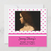 Sweet sixteen誕生日の招待，ピンクの水玉模様 招待状 (裏面)