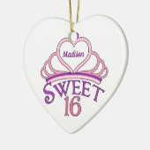 Sweet sixteen誕生日カスタムピンクハートクリスマス セラミックオーナメント (左)