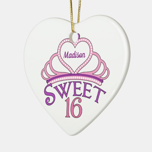 Sweet sixteen誕生日カスタムピンクハートクリスマス セラミックオーナメント (左)