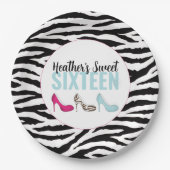 Sweet sixteen誕生日ガーリーピンクお洒落シック ペーパープレート (正面)