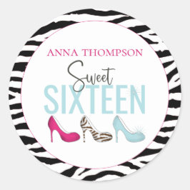 Sweet sixteen誕生日ガーリーピンクお洒落シック ラウンドシール