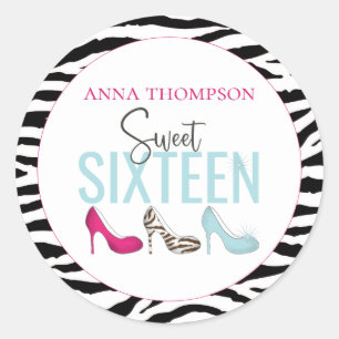 Sweet sixteen誕生日ガーリーピンクお洒落シック ラウンドシール