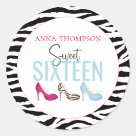 Sweet sixteen誕生日ガーリーピンクお洒落シック ラウンドシール