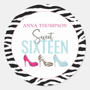 Sweet sixteen誕生日ガーリーピンクお洒落シック ラウンドシール