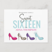 Sweet sixteen誕生日ガールシューズ招待状 ポストカード (正面)