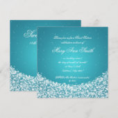 Sweet sixteen誕生日スタースパークルターコイズ 招待状 (正面/裏面)