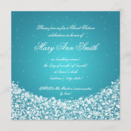 Sweet sixteen誕生日スタースパークルターコイズ 招待状