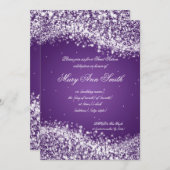 Sweet sixteen誕生日パーティきらめくーウェーブパープル 招待状 (正面/裏面)