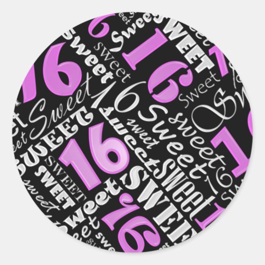 Sweet sixteen誕生日パーティーステッカー ラウンドシール (正面)