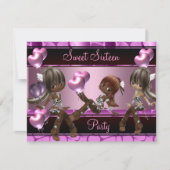 Sweet sixteen誕生日パーティーバルーンピンクガールズ3 招待状 (正面)