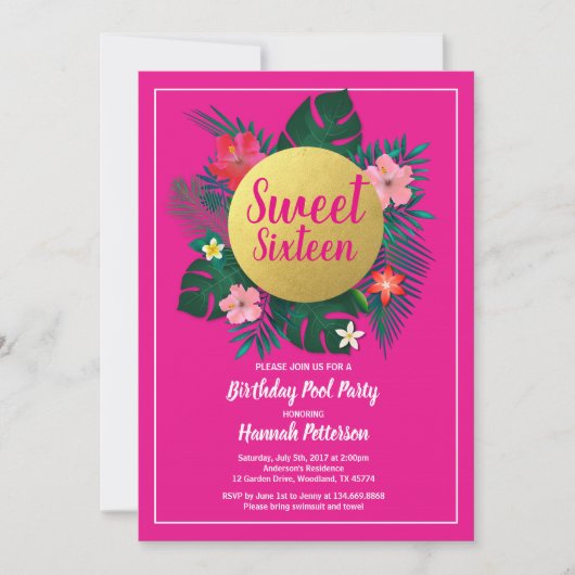 Sweet sixteen誕生日パーティー招待ルアウ（ハワイ式宴会）16 招待状 (正面)