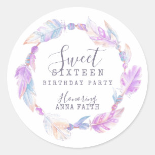 Sweet sixteen誕生日パーティーboho art purple ラウンドシール