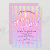 Sweet sixteen誕生日ピンクパープルグラデーションストライプズ 招待状 (正面/裏面)