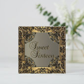 Sweet sixteen誕生日ブラック金ゴールド金ゴールド10代のガール 招待状 (スタンド正面)