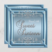 Sweet sixteen誕生日ブルーシルバーガール10代のズ 招待状 (正面/裏面)