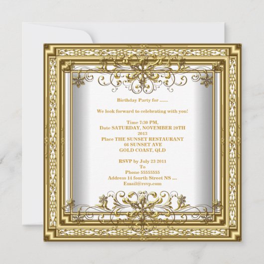 Sweet sixteen誕生日ホワイト金ゴールド10代のガール 招待状 (裏面)