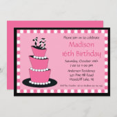 Sweet sixteen誕生日モダンパーティーの招待 招待状 (正面/裏面)