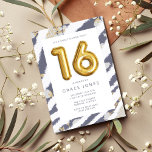 Sweet sixteen誕生日会 招待状<br><div class="desc">青とかわいらし金ゴールド16バルーンデザインsweet sixteen誕生日パーティー招待。パーティー詳細をこのかわいらしフローラ縁どデザインの招待に追加し祝て、彼女の16歳の誕生日に最適。</div>