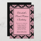 sweet sixteen誕生日招待状ピンクダマスク 招待状 (正面/裏面)