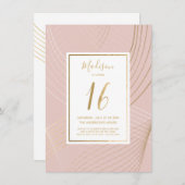Sweet sixteen誕生日招待状モダン-、ピンク、金ゴールド 招待状 (正面/裏面)