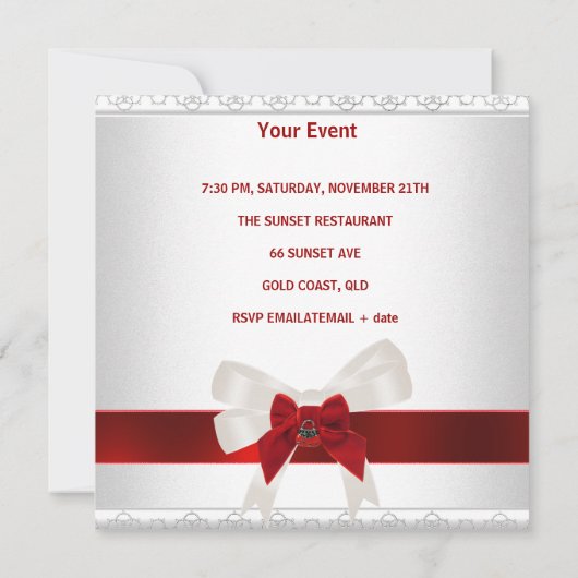 Sweet sixteen誕生日招待状レッドホワイトキュートボウ 招待状 (裏面)