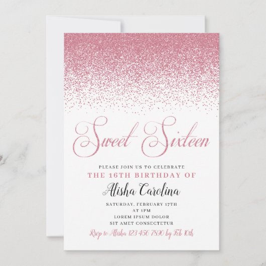 Sweet sixteen誕生日招待状,バラ金ゴールド 招待状 (正面)