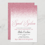 Sweet sixteen誕生日招待状,バラ金ゴールド 招待状 (正面/裏面)