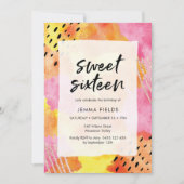 Sweet sixteen誕生日招待状 |ピンク抽象芸術 招待状 (正面)