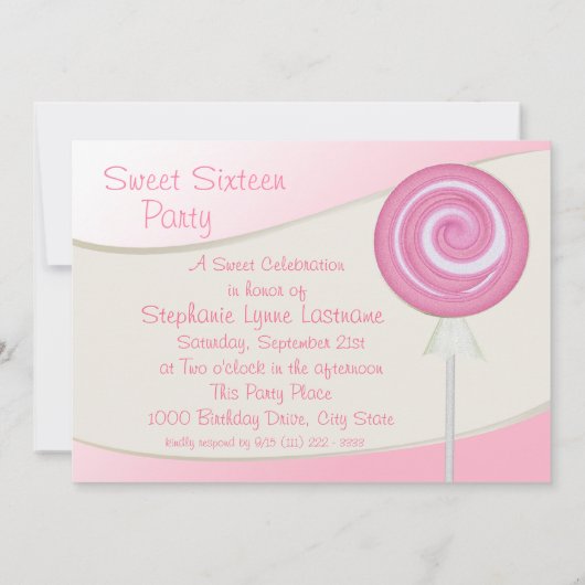 Sweet sixteen誕生日棒つきキャンデー 招待状 (裏面)
