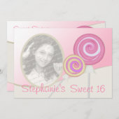 Sweet sixteen誕生日棒つきキャンデー 招待状 (正面/裏面)