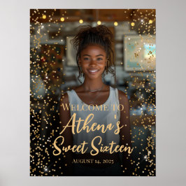 Sweet sixteen誕生日金ゴールド紙吹雪歓迎サイン ポスター